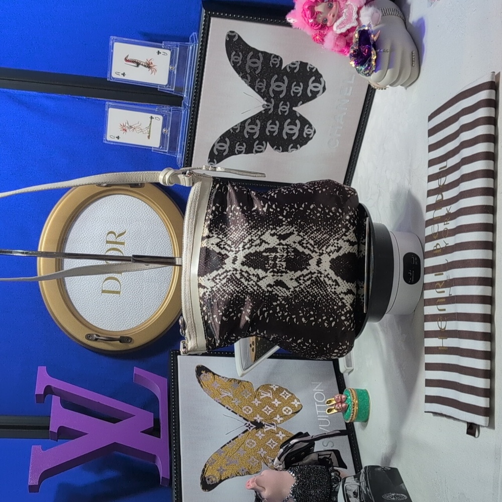 Henri Bendel Python Print Nylon, Satin, Leather C… - image 2